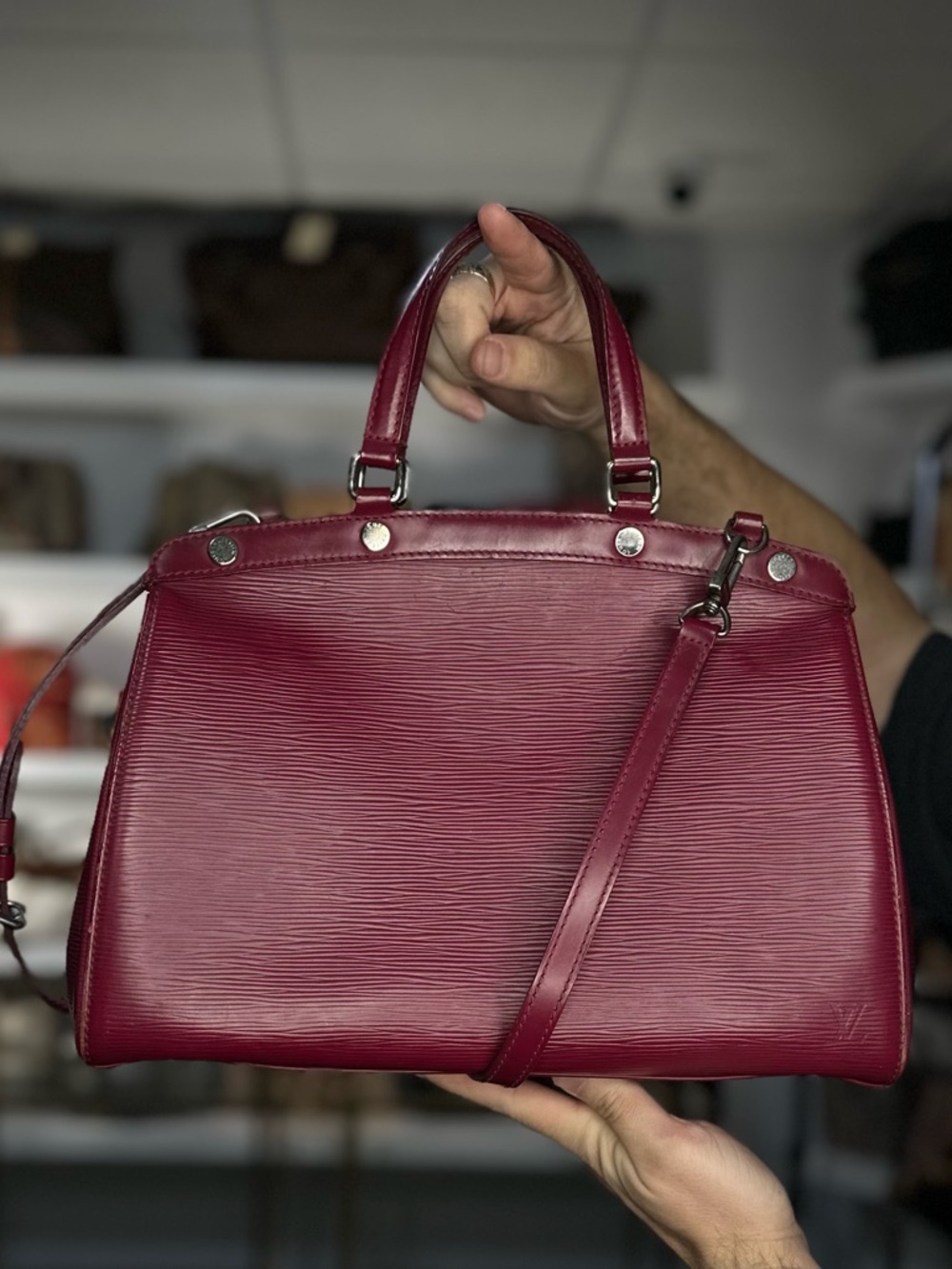 Louis Vuitton Berry Red Epi Leather Satchel with Detachable Strap